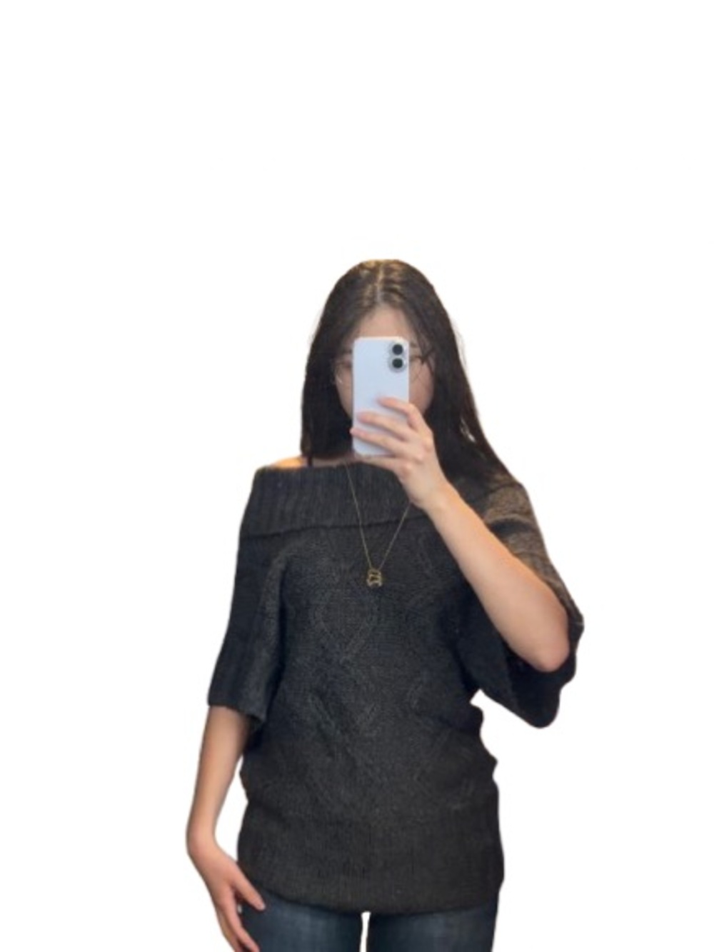 Women’s Off-the-Shoulder Charcoal Knit Sweater